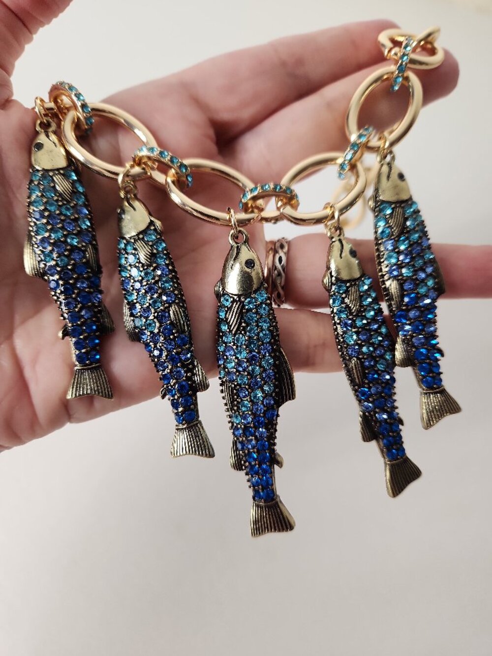 Betsey Johnson Mermaid Jewels Blue Sardine Fish Pendant 15" Charm Necklace New